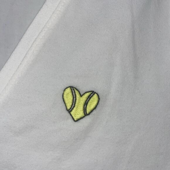 Anthropologie Maeve Women’s White Embroidered V-Neck Cropped Tee Sz L Tennis - Picture 2 of 9